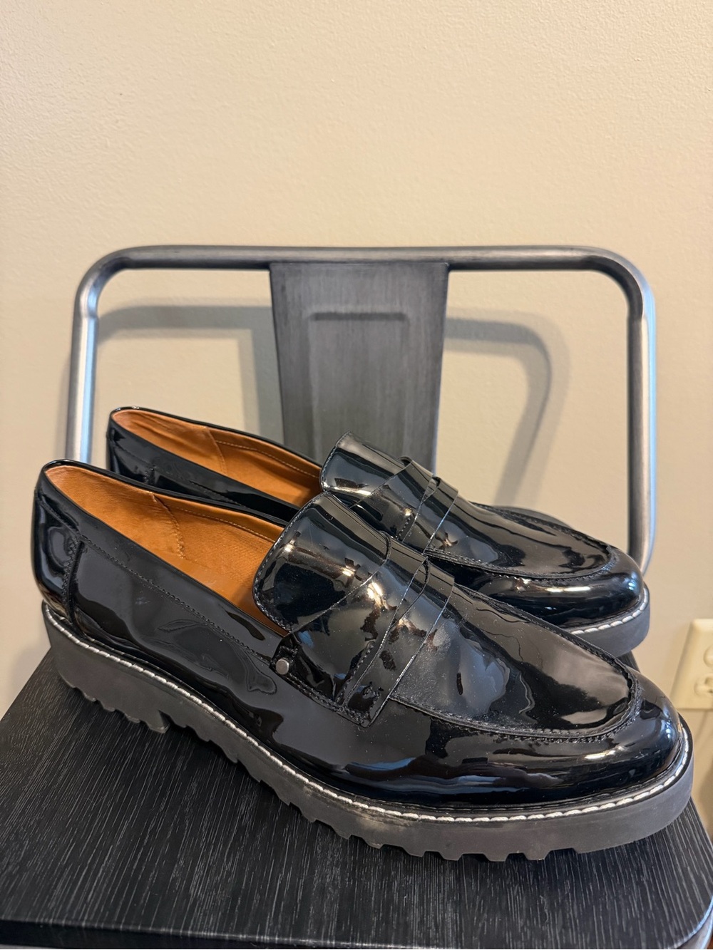 Franco Sarto Cassandra Black Patent Lug Sole Loafers 12